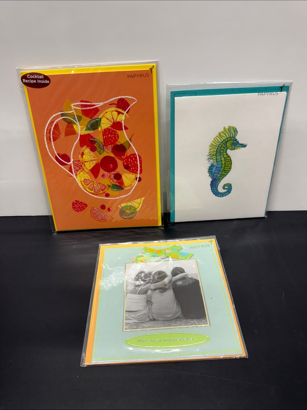 Papyrus Bright Orange Pitcher, Teal Seahorse & Mint Frame Card Set